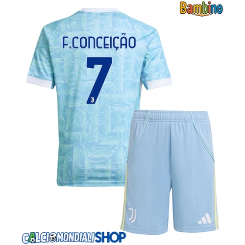 Maglie da calcio Juventus Francisco Conceicao #7 Seconda Maglia Bambino 2025-26 Manica Corta + Pantaloni corti)